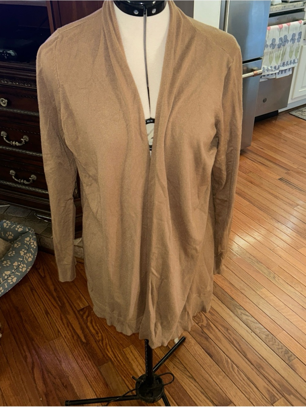 Cyrus Open-Front Long Cardigan in Camel Brown